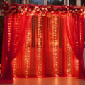 30ft x 10ft Red Backdrop Curtain with Lights String for Parties, Sheer Tulle Wedding Photo Backdrops Drapes for Baby Shower Birthday Party Decorations Background for Photography by Shillance