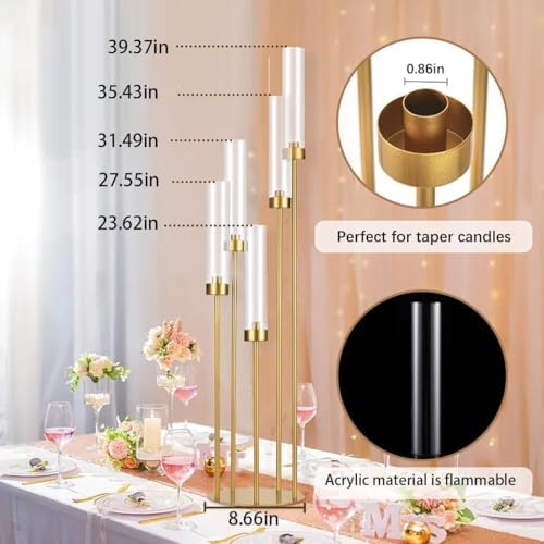 20PCS Gold Floor Candelabra,5 Arm Candle Holders with Acrylic Lampshade - Image 3