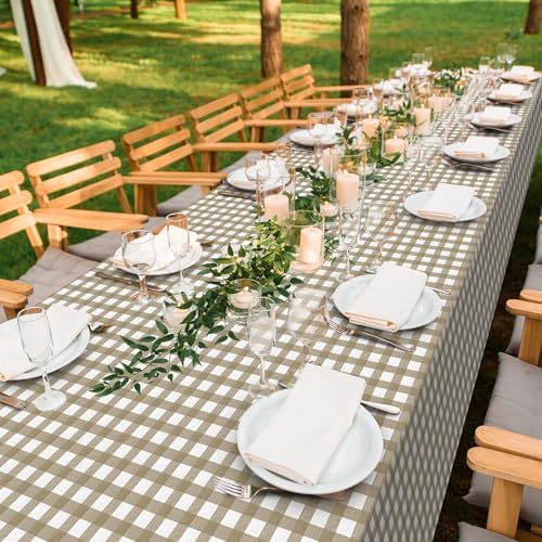 12 Pack Brown and White Plastic Checkered Tablecloth, Premium Decorative Disposable Tan Gingham Plaid Table Cloths for Parties, Rectangle Party Table Cover for Picnic Farm Birthday Fall, 54x108 Inch - Image 7