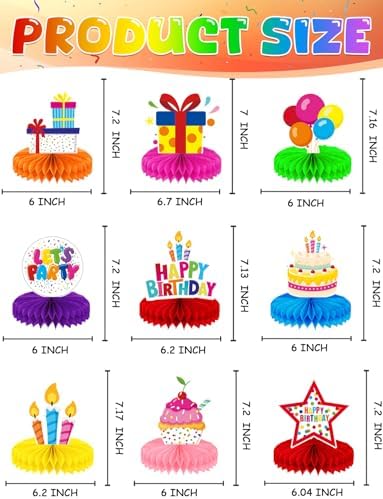 Birthday Table Decorations, 9 Pcs Colorful Birthday Centerpieces for Tables - Image 4
