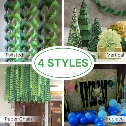 PartyWoo Sage Green Crepe Paper 4pcs 328 FT Gold Sand White Streamers - Image 5