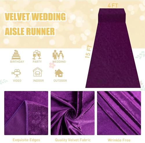 FUHSY Wedding Aisle Runner Purple Carpet Runner for Party Velvet Aisle Runner 4x15 FT Wedding Aisle Runners for Outside Carpet Rug Runner Aisle Runners for Outdoor Ceremony Runway for Hallway - Image 2