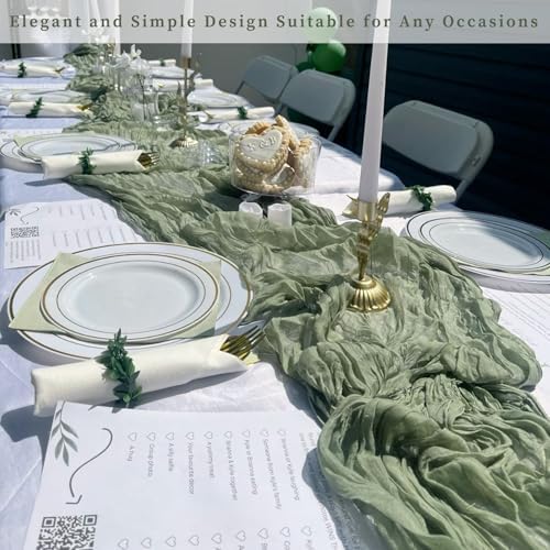 6 Pack Sage Green Cheesecloth Table Runner 10FT Rustic Gauze Fabric Cheese Cloth Table Runner for Wedding Bridal Baby Shower Table Decor 20 x 120 Inch Long Boho Sheer Birthday Party Table Decorations - Image 7