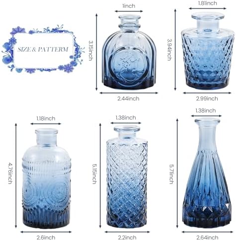 UPBUD Glass Blue Bud Vases Set of 5, Mini Flower Vase for Centerpieces - Image 6