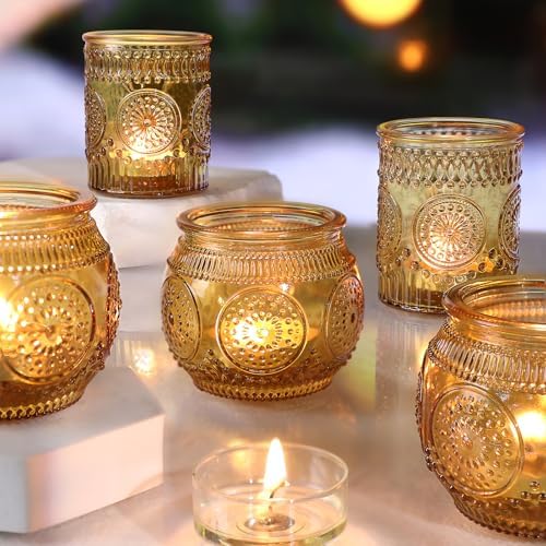 36 Pcs Amber Candle Holders - Vintage Candle Holder for Rustic/Boho Wedding Table centerpieces, Bridal Shower, Baby Shower Decoration - Image 5