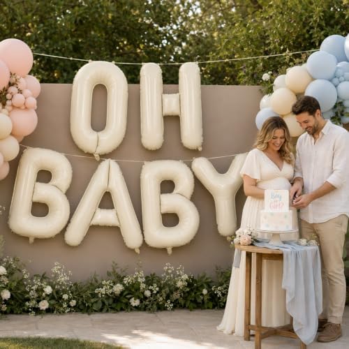 40 Inch Beige OH BABY Balloon Neutral Gender Reveal Baby Shower Decorations - Image 3