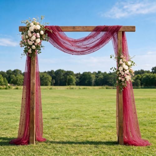 Artoid Mode 6-Pack Pearl Burgundy Gauze Table Runner 10FT Home Decor - Image 4