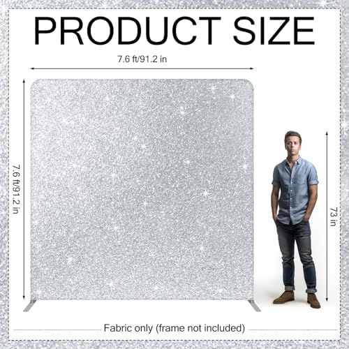 Oudain 7.6 x 7.6 ft Photo Booth Backdrop Sparkling Silver Tension Fabric Wedding Photo Booth Backdrop Double Sided Tension, Fabric Only, No Frame for Graduation Wedding Trade Show Event Photography - Image 2