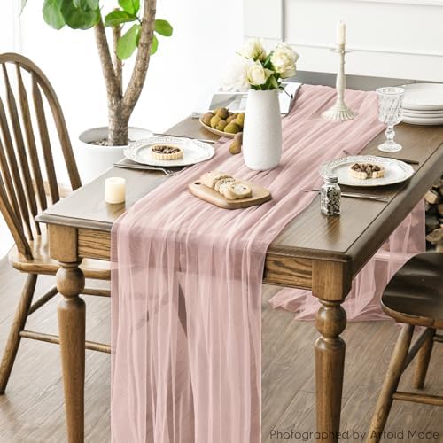 Artoid Mode 3PCS Dusty Rose Gauze Table Runner 120 Inch 10FT, Seasonal Sheer Kitchen Dining Holiday Wedding Birthday Baby Shower Table Decor for Home Party - Image 5