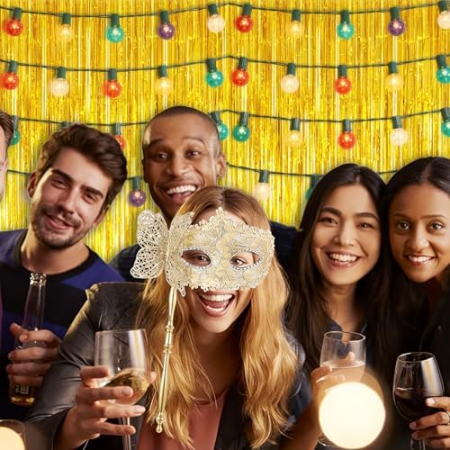 5 Pack 3.28ft x 6.56ft Gold Metallic Tinsel Foil Fringe Curtains, Photo Booth Backdrop Party Decorations for Birthday Wedding Baby Shower Graduation Bachelorette New Years - Image 5
