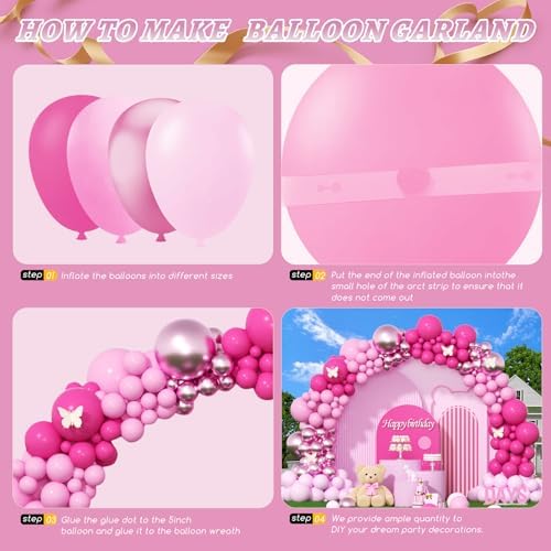 412Pcs Pink Balloon Garland Arch Kit,18 12 10 5 Inch Hot Pink Balloons Metallic Magenta Latex Balloons for Birthday Shower Princess Theme Party Wedding valentines Background Decorations - Image 3
