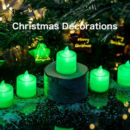 LANKER 24 Pack Flameless Led Tea Lights Candles, Flickering Green Candles (Green) - Image 3