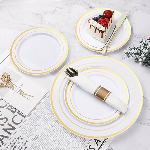 BESTVIP 525 Piece Gold Plastic Dinnerware Set for 75 Guests - Image 6
