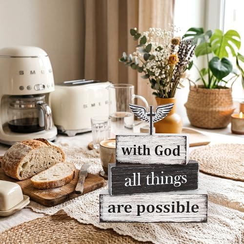 4 Pcs Christian Wooden Tiered Tray Decor, Bible Table Decorations Gifts - Image 5