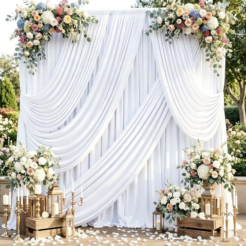 20ftx10ft White Backdrop Curtains for Weddings Parties, Wrinkle Free 4 Panels Silky Polyester Photo Backdrop Drapes Back Drop Cloth Drapery for Birthday Mother'sDay Photography Background by ENJOYYOURPARTY