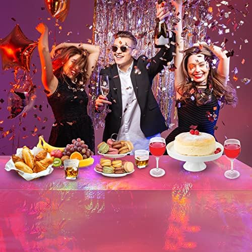 1 Pack Hot Pink Iridescence Plastic Tablecloths Shiny Disposable Laser Rectangle Table Covers Holographic Foil Tablecloth Iridescent Party Decorations Birthday Bridal Wedding Christmas, 54 x 108 Inch - Image 6