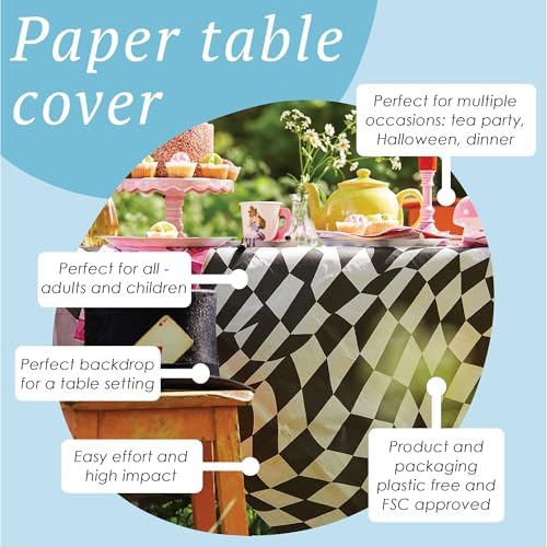 Talking Tables Black & White Alice in Wonderland Paper Table Cover | Disposable Tablecloth Party Supplies for Mad Hatter Tea Party, Onederland Birthday, Mother's Day Tableware, Weddings 71' x 47' - Image 2
