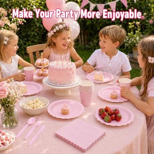 175 Pcs Pink Paper Plates and Napkins Party Supplies, Serves 25 - Image 3