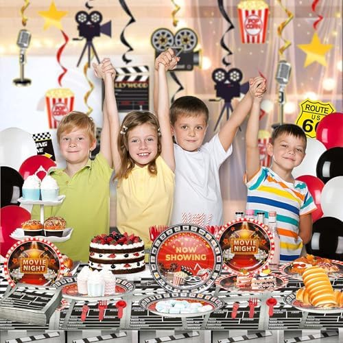 180Pcs Movie Night Party Supplies Paper Plates and Napkins Serve 60 - Image 5