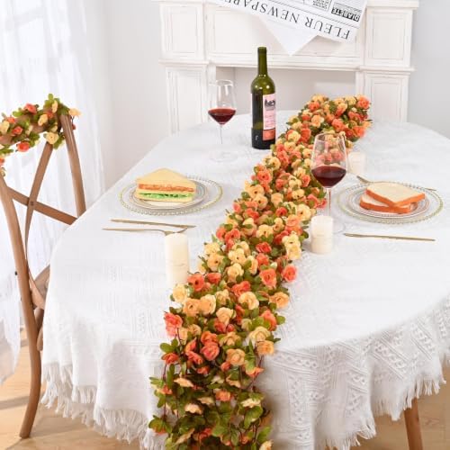 2 Pcs 16.5Ft Flower Garland Rose Vines, Orange Floral Garland Flower Vines - Image 2