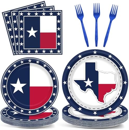 gisgfim 96Pcs Texas State Flag Party Supplies Paper Plates Napkins by gisgfim