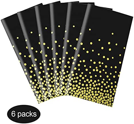 Gexolenu 6 Pack Black and Gold Tablecloth for Rectangle Tables, Plastic Disposable Dot Confetti Party Table Covers for Birthday, Graduation, New Year Party, Anniversary, 54" x 108" - Image 2