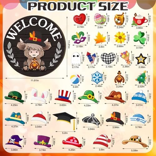 Vicenpal 35 Pcs Fall Interchangeable Highland Cow Welcome Sign, Ebony - Image 3