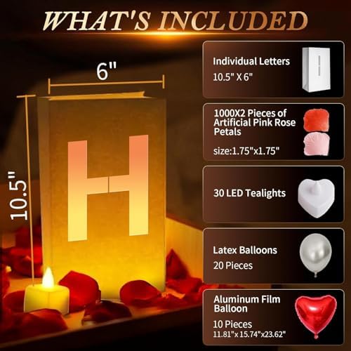 Will You Marry Me ? Light Up Letters, Include Light up Letters, with Tea Lights Candles, Latex Balloons, Aluminum Balloons and Rose Petals, Anniversary and Valentines' Day Decorations for Women - Image 3