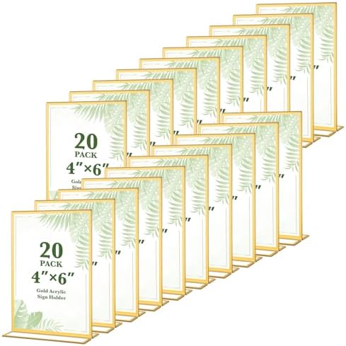 20 Pack Gold Acrylic Sign Holders 4x6 Inch Gold Picture Frames by ALFFUN