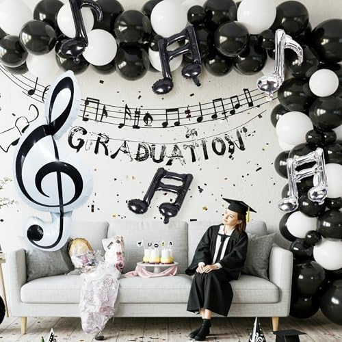 Music Note Balloon Garland Kit，129pcs Black White Musical Note Balloons, Treble Clef Eighth Note Foil Balloons for Music Party Decoration, Concert, Recital, Rock Star Birthday, Graduation, Baby Shower - Image 4