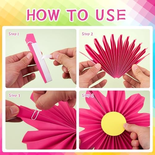 Rainbow Paper Fans Paper Lanterns Party Paper Flowers for Wall 8-14inch - Image 3