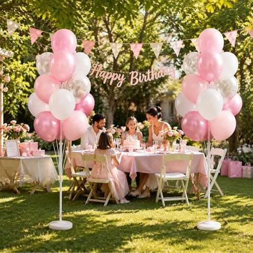 Clear Pink Balloon Column Stand Kit with Base&Pole for Floor&Table Party Decor - Image 5