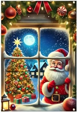 BlissYard Christmas Window Banner Santa Pine Tree 41x30 Inch Polyester by BlissYard