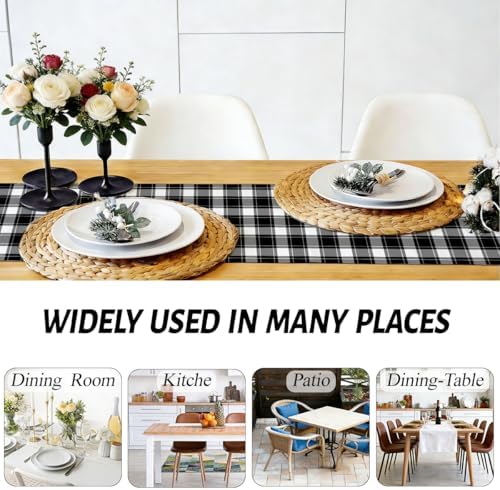 Black and White Gingham Table Runner, Buffalo Plaid Check Table Cloth Decor - Image 5