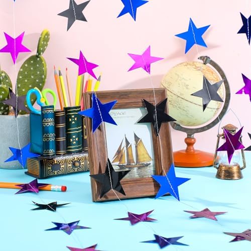 Patelai Blue Black Purple Glitter Star Garland Banner Decor, 130 Feet Bright Star Hanging Bunting Banner Backdrop for 2025 New Year Decor Graduation Wedding Birthday Christmas Party - Image 4