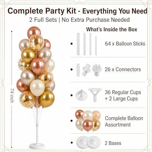 Balloon Column Kit Set of 2 With Balloons Included - with Base, and Pole,Balloon Tower Backdrop Decoration for Wedding, Baby Shower, Birthday Party, or Bachelorette Parties (Rose Champagne Gold) - Image 2