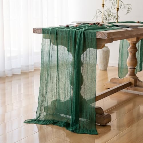 Emerald Green Cheesecloth Table Runner 120 in Fall Christmas Decorations - Image 2