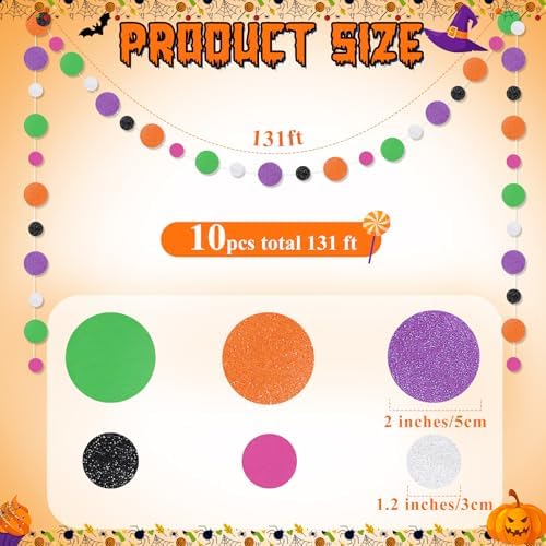 Outus 10 Pieces Halloween Colors Round Dots Garland Party Hanging Decor - Image 2