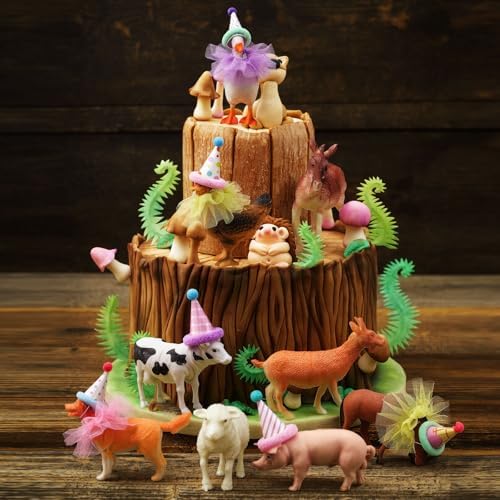 Weysat 27 Pcs Farm Animal Cake Toppers with Birthday Hat Tutu Skirt - Image 5