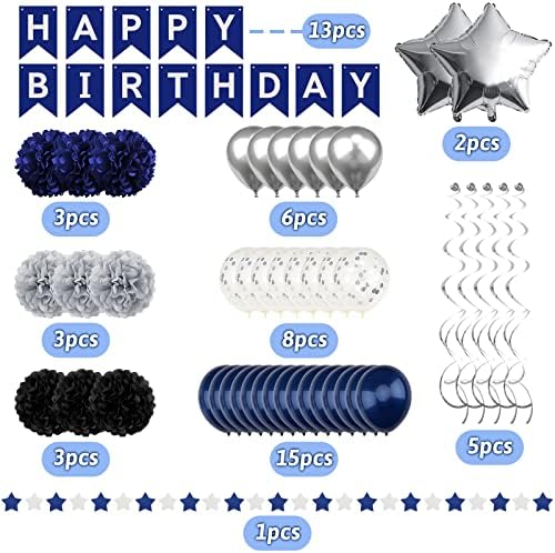 Men's Birthday Decorations - Navy Blue & Black Party Decor with Banner for 30th, 40th, 50th, 60th, 70th Birthdays & Anniversaries - Image 2