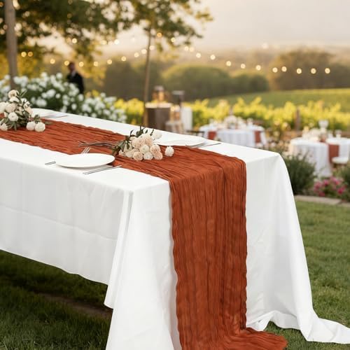 3 Pack Terracotta Cheesecloth Table Runner 120 Inch Boho Wedding Decor - Image 7