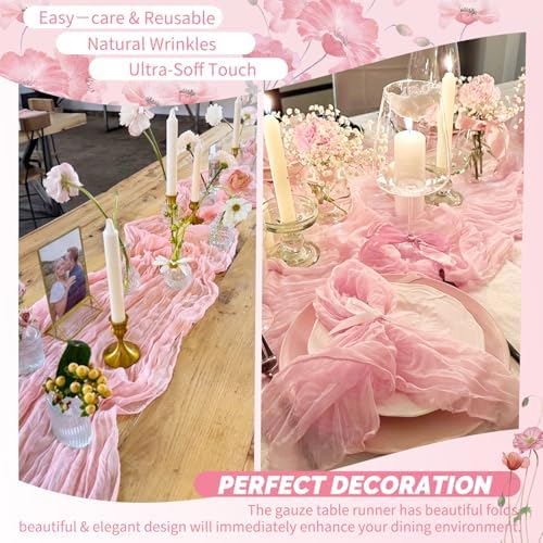 4 Pack Light Pink Cheesecloth Table Runner 17x108 Inches Boho Home Decor - Image 6