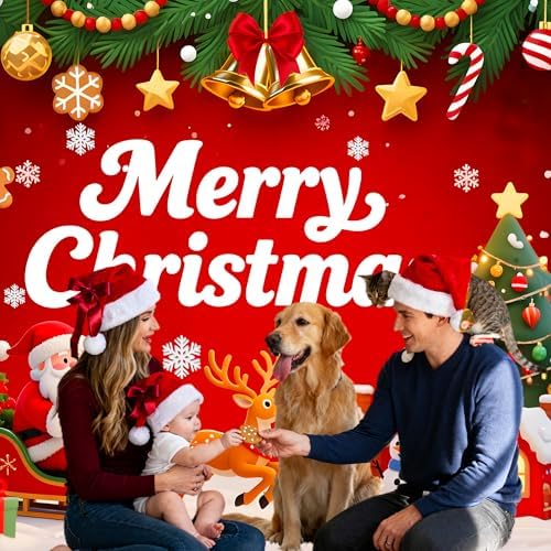 8x6ft Merry Christmas Backdrop Large Christmas Party Decoration Banner Xmas Backdrops for Wall Photography Background Photo Props with 19.68ft Ribbon - Image 4