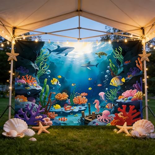 Under The Sea Backdrop, 10x6.5Ft Ocean Themed Kids Birthday Party Decor - Image 5