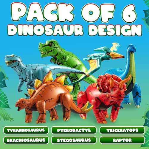 Inflatable Birthday Dinosaur Party Decorations, 6-Pack Dino Toys for Kids - Image 2