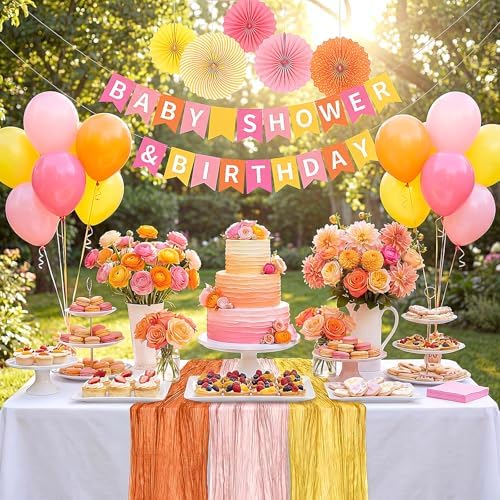 6 Pcs Fall Orange Yellow Pink Cheesecloth Table Runner 118" Gauze - Image 6