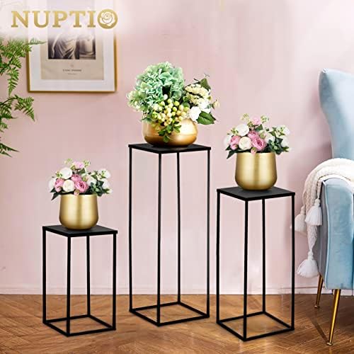 Nuptio Black Vase Plant Stand - 3 Pcs Tall Flower Vases for Wedding Birthday Party Centrepieces - Metal Column Display Table Rack Indoor Corner Flower Stand for Living Room Decor(15.7/23.6/31.5in) - Image 4