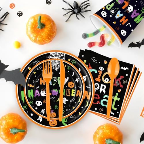 175 Pcs Happy Halloween Plates Napkins Cups Cutlery Tableware Decorations - Image 4