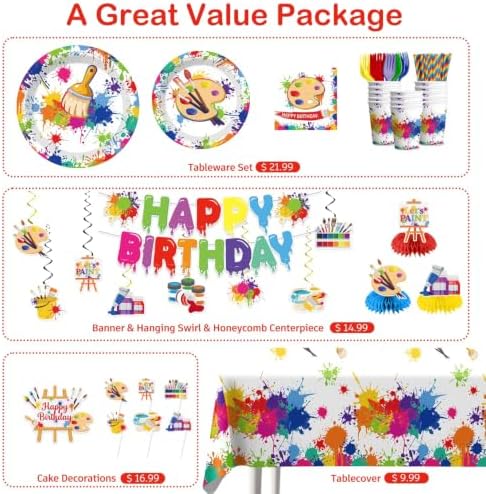 212pcs Paint Party Decorations for Art Lovers, Serves 25 - Image 4