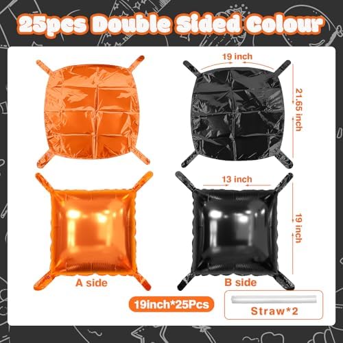 NISOCY 25PCS Black and Orange Square Foil Balloons Wall Backdrop - Image 2